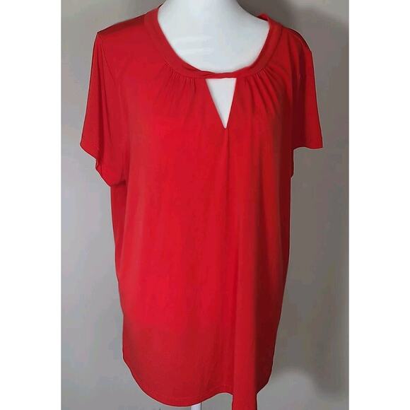Susan Graver Liquid Knit Top Size XL Red Flutter Sleeve Keyhole Blouse - Picture 1 of 2